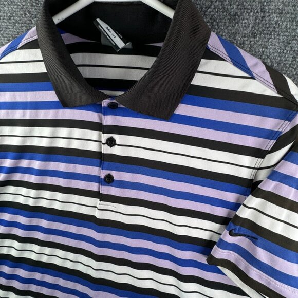 Nike Small Striped Pink Purple Polo Shirt Short Sleeve Dri-fit Stretch Men’s - Picture 1 of 12